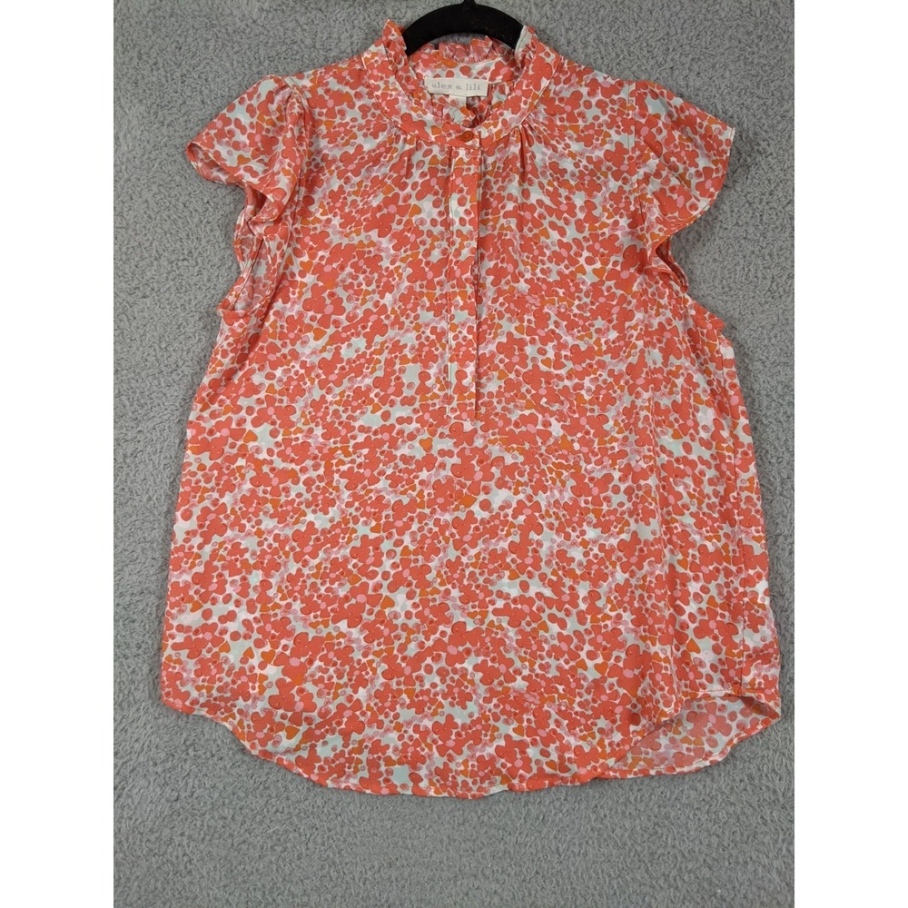 Alex & Lili Top Womens S Orange Floral Pleated Ruffle Cottagecore Boho Romantic